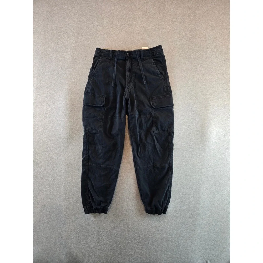 Uniqlo Cargo Jogger Pants Mens Small Black Elastic Drawstring Tapered Utility